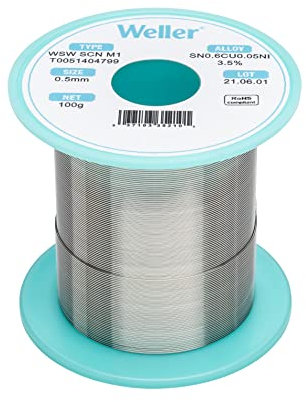 Weller WSW SCN M1 (T0051404799) Lötdraht, Durchmesser 0,5 mm, Gewicht 100 g, Legierung Sn99.3Cu0.6Ni0.05, Flussmittelgehalt 3,5%