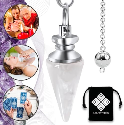 Péndulo esotérico de cristal de roca, péndulo radioestesia adivinatorio de piedra natural de cuarzo blanco – 10 g [Satisfecho o reembolso de por vida]