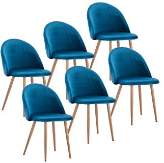 SAM 6er Set Esszimmerstuhl Lilly in Türkis, Stoffbezug aus Samt, Metallbeine in eichenfarbiger Optik, pflegeleichter Designer-Stuhl, Polsterstuhl im skandinavischen Stil, Retro-Design für Esszimmer