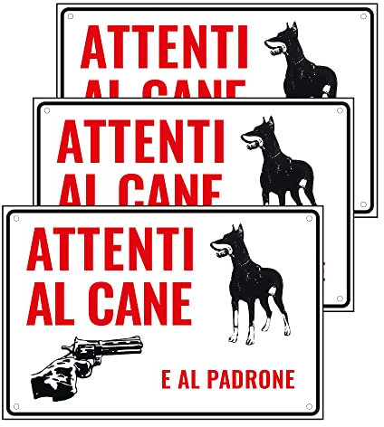 SPACE - 3 Cartelli Attenti al Cane e al Padrone 20cm x 30cm - Resistente UV - Impermeabile - Facile da installare - Fori inclusi