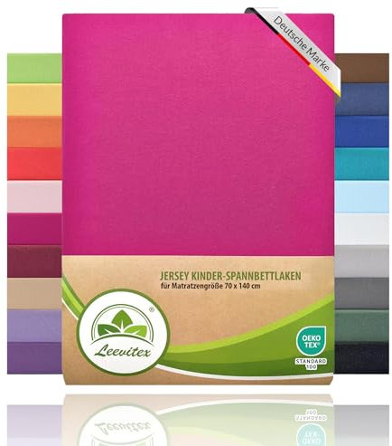 Premium Kinder Spannbettlaken leevitex® | 2er Set | Für Babybett & Kinderbett 70 x 140 cm | 100% hochwertige Mako-Jersey-Baumwolle | Öko Tex geprüft | Pink