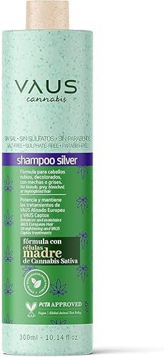 VAUS Natural Silver Shampoo mit Cannabis Therapy Technology – Shampoo ohne Salz, Sulfate oder Parabene, vegane Behandlung, umweltfreundlich und biologisch abbaubare Verpackung, blond, gebleicht und