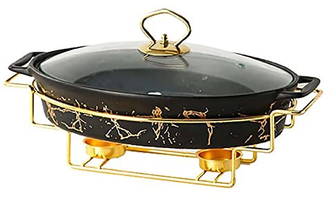Chafing Dish en Céramique, avec Couvercle en Verre et Porte-Carburant, Plateau Chauffant Ovale, Chauffe-Plat pour Buffet Mariages, Fêtes, Banquets, Noël, Événements De Restauration, 1,5 L,Noir,B