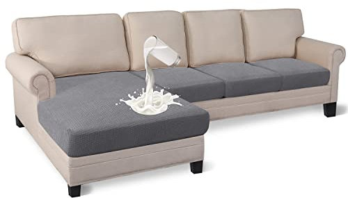 Granbest Premium Wasserabweisend 4 Stück Sektionssofa Sitzkissen Abdeckung Chaise Lounge Sofa Protector für L-förmige Sofa (3 Sitzer+Chaise, HellGrau