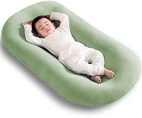 Baby Nestkissen Weiche Bio-Baumwolle Atmungsaktive Liege für 0-12 Monate, Liegekissen für Neugeborene, Babynest Babyliege, 70 x 28 cm (Grün)