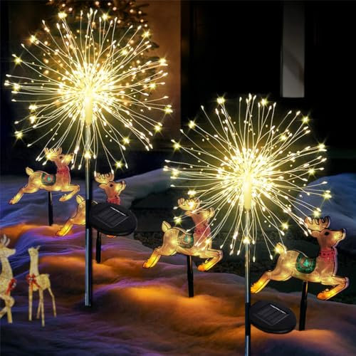 Dekofun Solarlampen für Außen 2 Stück 150 LED Solarleuchten Garten, 8 Modi Pusteblume Gartenstecker Winterfest Feuerwerk Wegeleuchten, Solar Gartenbeleuchtung für Balkon Blumenkasten Terrasse Deko