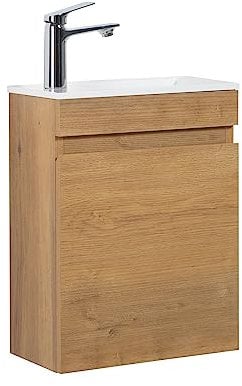 GOOM Gäste-WC Waschtisch Set 40 cm Badmöbel Vormontiert Klein Waschbecken mit Unterschrank (Eiche)