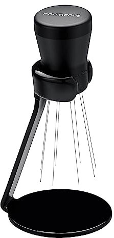 Normcore WDT Distribution Tool V2.1 with Stand - 0.23mm 8 Prong Espresso Distribution Tool - Magnetic Coffee Stirrer with 16 Extra Needles, Black