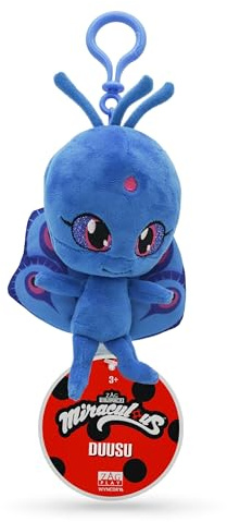 Miraculous Ladybugr – Kwami Lifesize Duusu, 12,7 cm Pfau-Plüsch-Spielzeug zum Anklippen, super weiches Sammlerstück, Stofftier mit Glitzerstichaugen und farblich passendem