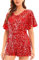 MANER Damen Pailletten Strampler Sparkly Kurz Jumpsuit Party Konzert Outfit mit Flatterärmel, Rot/Ausflug, einfarbig (Getaway Solids), XX-Large