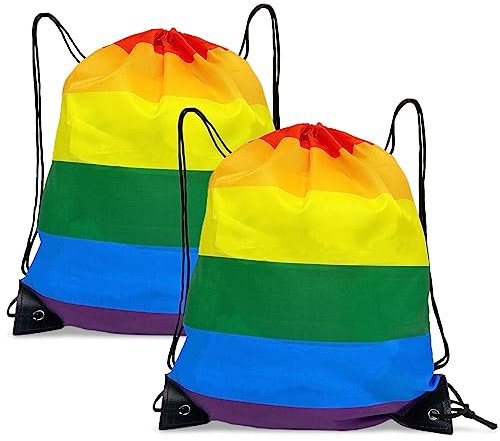 MIVAIUN 2 Stück Regenbogen Rucksack mit Kordelzug Pride Flag Rucksack Turnbeutel für Pride Parade Fitness Outdoor Sport Erwachsene Kinder (2 Stück)
