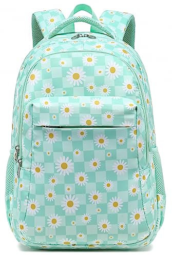 LEDAOU Schulrucksack Jungen Teenager Mädchen Schultaschen Kinder Rucksäcke Wasserdicht Leichtgewicht Schulranzen Groß für Schule Geschenke(Weiße Gänseblümchen Grün)