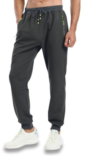 Tansozer Jogginghose Herren Baumwolle Sporthose Männer Lang Trainingshose mit Reißverschluss Taschen Dunkelgrau XL