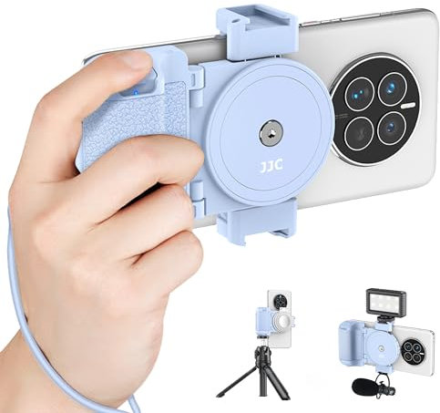 Blue Smartphone Hand Grip Holder Stabilizer for Selfie Vlog Video Recording Compatible with iPhone 14 13 12 11 XS X XR 8+ 8 7+ 7 6S+ 6S Galaxy Mate MI PIXEL Mobile