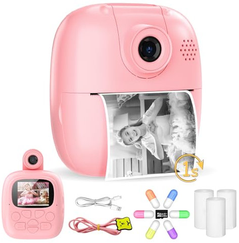 Appareil Photo Enfant Instantanée, 1080P Kidizoom Appareil Photo Numérique pour Enfant avec 32GB SD Carte & Papier d'impression, Anniversaire Noël Cadeau pour Filles Garçons 3-12 Ans