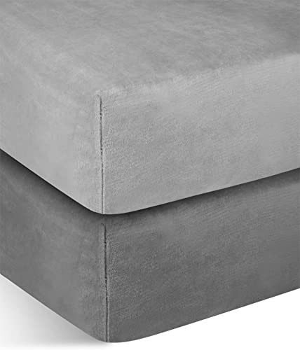 normani 2 weiche Flanell Spannbettlaken mit Cashmere Touch und 35 cm Steghöhe - Bettlaken aus Jersey Fleece - warmes Winter Spannbetttuch Laken Farbe Anthrazit/Hellgrau Größe 160 cm x 200 cm