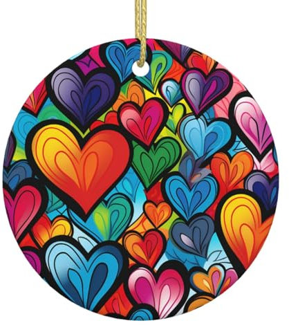 Weihnachtsschmuck – Keramik hängende runde Christbaumschmuck Kugeln – Urlaub Ornamente Dekoration Geschenkideen - Gay Pride Regenbogen Muster