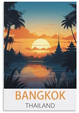 KmoNo Bangkok Thailand Vintage-Reise-Poster, 20 x 30 cm, Poster, Dekoration, Gemälde, Leinwand, Wandkunst, Wohnzimmer, Schlafzimmer