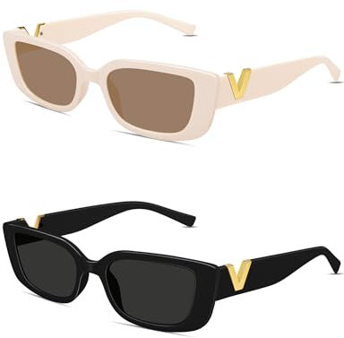 Kiiwah 2 Stück Schnelle Brille Rave Sonnenbrille Damen, V Retro Rechteck Sonnenbrille, Trendy Quadratische UV Schutz Sunglasses für Frauen Männer Party Hochzeit Strand