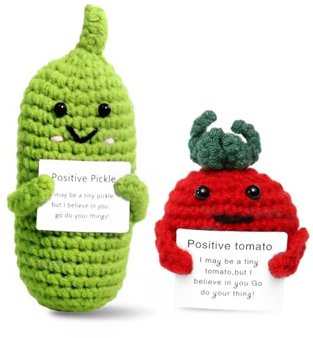 ZIGefofo Positive Pickle et Positive Tomato Fait Main Poupées à Tricoter Soutien Affectif Motivation Cadeaux de Bonne Chance Créatifs Inspirants Intéressants pour Amis Famille Enfants