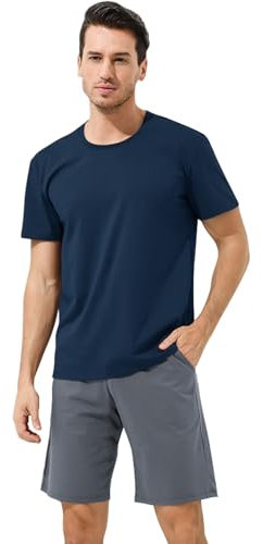 Chalier Cozy Mens Modal Pyjamas Sets Short Sleeve T-Shirts Tops Bottoms Casual Comfortable Nightwear Summer Loungewear for Men Soft Sleepwear Pjs Sets with Pockets