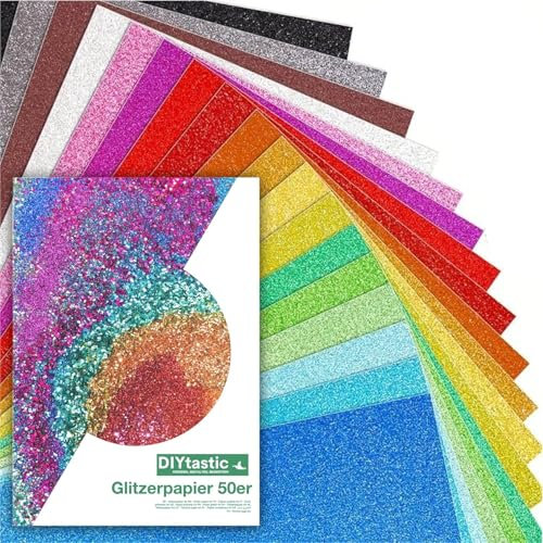 50x Glitzerpapier in A4: Buntes Glitter Papier mit 250 g/m² - Ideal für Bastelarbeiten und kreatives Gestalten - Fotokarton und Druckerpapier für Bastelpapier (50x Glitzerpapier - 250 g/m², 100)