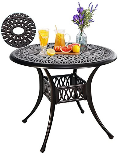 TANGZON 3 Pieces Patio Bistro Set, Outdoor Cast Aluminum Dining Table and Chairs Set with Umbrella Hole, Garden Dining Furniture Set for Porch, Balcony, Lawn (Table)