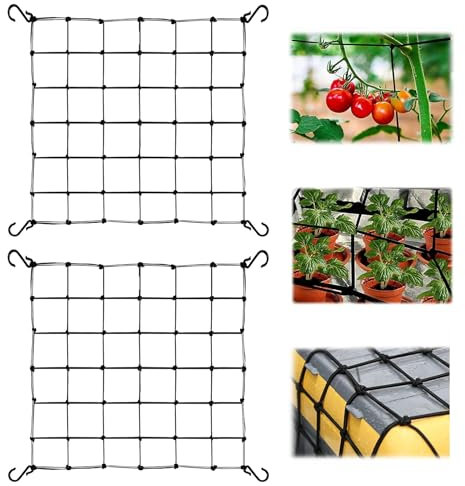 2 Pcs Pflanzennetz Scrog Netz 60x60 cm, Grow Netz Pflanzennetz 60x60 cm,Stark und Elastisch,mit S-Haken für Stabilen Halt,Geeignet zum Pflanzenklettern und Pflanzenzelten