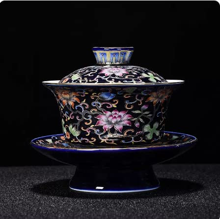 kaixiaochai Ceramic bowl Tureen tea infuser vintage tea cups and saucers tea set with tray japanes Tea cups and saucers Chinese tea cup (Ji blue - Cover bowl)