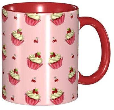 Red Classic Mugs tazza in ceramica adatta per cappuccino, latte, cereali, yogurt, latte, bevande calde o fredde forno a microonde Cherry Cake Stampe