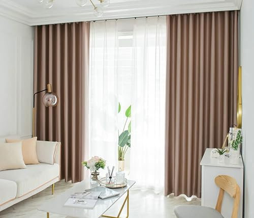 Daesar Vorhang Verdunkelung Ösen, Gardinen Blickdicht 2er Set Nordisch Einfach 96x214CM Braun Vorhänge Schlafzimmer Wohnzimmer