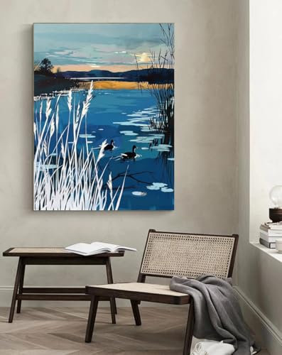 Taxpy Décoration murale abstraite Canard sauvage dans les roseaux,L,50 * 70cm Toile Tableau Mur Art Photo Peinture à l'huile d'impression sur toile pour la Maison Salon décor
