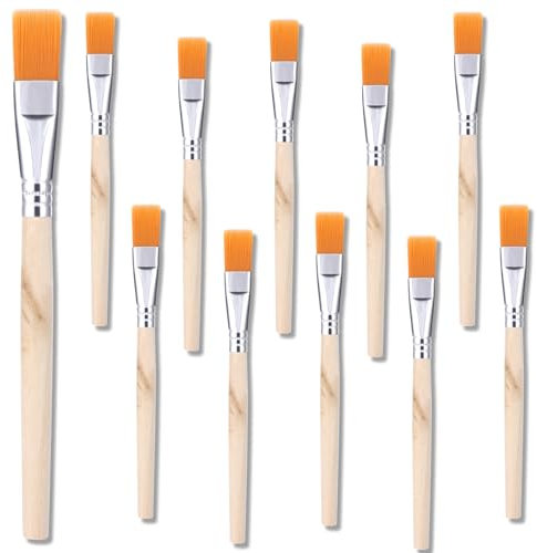 10Pcs 3/5 Inch Flat Kids Paint Brushes Wood Craft Paint Brushes Small Watercolor Brush Bulk Painting Brush Art Detail Oil Brush for Kids Adult(5.5 x 3/5 Inch)