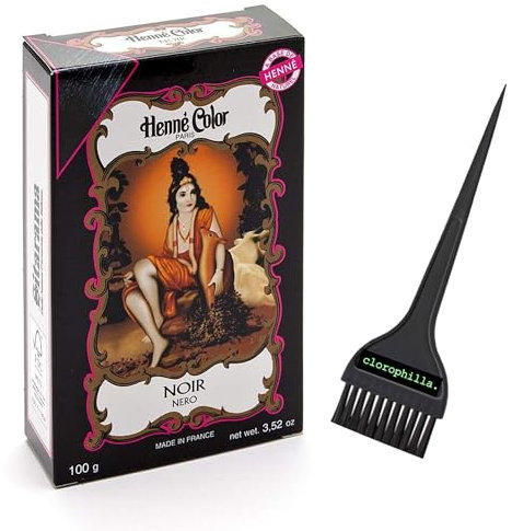 Sitarama Hennè Color - Natürliche Wasser-Haarfarbe ohne Ammoniak und Sauerstoffwasser, NO PPD - Henna-Pulver 100 g und Chlorophilla-Pinsel. (NOIR schwarz, 100 g)