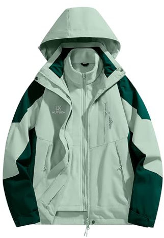 KUTOOK 3 IN 1 Winterjacke Damen Fleecejacke Lang Winter Jacke 3in1 Skijacke Wasserdicht Winddicht Funktionsjacke mit Kapuze Grün L