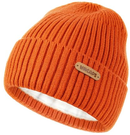 Wmcaps Kinder Wintermütze, Mütze mit Warmem Fleecefutter, Bequeme Strickmütze Wollmütze für Kinder im Alter von 6-12 Jahren, Warmes Geschenke für Kleine Jungen und Mädchen, Orange