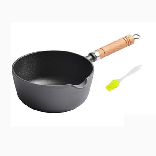 Cazo de hierro fundido de 16 cm con revestimiento antiadherente y mango de madera, ideal para cocinas eléctricas de inducción y de gas, sartén versátil