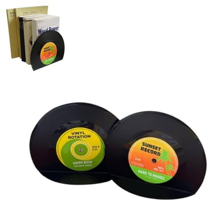 2 pièces Serre-Livres, Bouchon de Livre Serre-Livres décoratifs Support d'étagère vinyles Forme de Disque Bords arrondis Serre-Livres Vintage Support de Livre pour étudiant