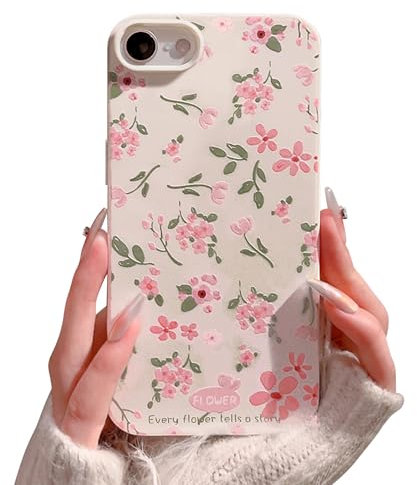 Reownest Hülle für iPhone 7/8/SE, Cute Rosa Floral Muster Aesthetic Design Weiche Silikon Handyhülle, Schlanke Leichte Stoßfeste Kratzfeste Case für Mädchen Frauen - Weiß