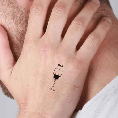 Faux Tatouage VIN - Temporalis® | Tatouage Ephemere Femme et Homme – Cosmétique Certifié UE, Encre Vegan & Waterproof – Dure 1 à 2 semaines [ Tattoo Bonheur du soir ]