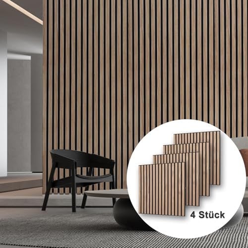 Akustikpaneele 4er-Set - 600 x 600 x 18 mm 1,44 m² Wandpaneele aus Holz - Akustikpaneele Holz für stilvolle Wandgestaltung - Perfekt für Wohnzimmer, Büro oder Musikstudio (Walnuss 4#)