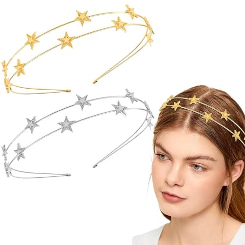 2 Stern Haarreifen Mädchen, Haarspangen Engel Haarreif Glitzer Haarreif Gold Mädchen Kinder Damen Glitzer Kostüm,Für Frauen Party Mädchen Braut Brautjungfern (Sterne)