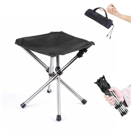 Tuwyii Tabouret de Camping, Tabouret Pliant Portable, Tabouret Pliable Télescopique, Mini Tabouret Pliable Tabouret de pêche pour Adultes Pêche Randonnée Jardinage et Plage (Noir Grand 32cm)