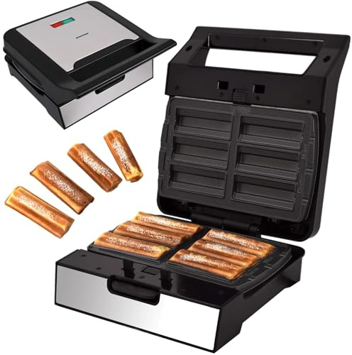 Syntrox Churros Maker mit Wechselplatten, Edelstahl, schnelles Aufheizen, Antihaftbeschichtet, verschiedene Wechselplatten, Multifunktionsgerät