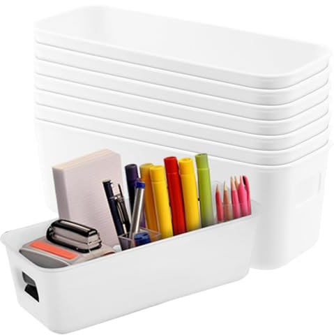 Chiziyixin 8 Pack Narrow Storage Box Basket, Stackable Plastic Stackable Slim Storage Boxes Containers, Thin Small Bathroom Storage Baskets Organiser for Kitchen Home Bathroom Cupboard Drawer Office
