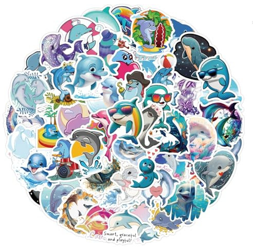 LYunMu Dolphin Aufkleber 50 Stücke Niedlich Deko für Auto Laptop Skateboard Fahrrad Moped Motorrad Fahrrad Computer,Geeignet für Erwachsene Kinder Delfine Sticker Set