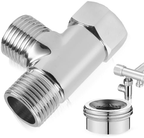 Shower Diverter Valve, 3 Way T Shape Adapter G1/2 Brass Shower Splitter Shower Hose Connectors Anti Rust Plumbing Valves Reducing Joint for Bidet (Silver)