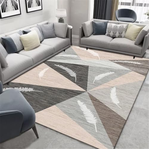Kunsen Tapis Salon XXL Le Motif de Plume géométrique Rose Gris Peut être personnalisé Tapis eveil Rose Tapis d Entree Interieur 80X120CM