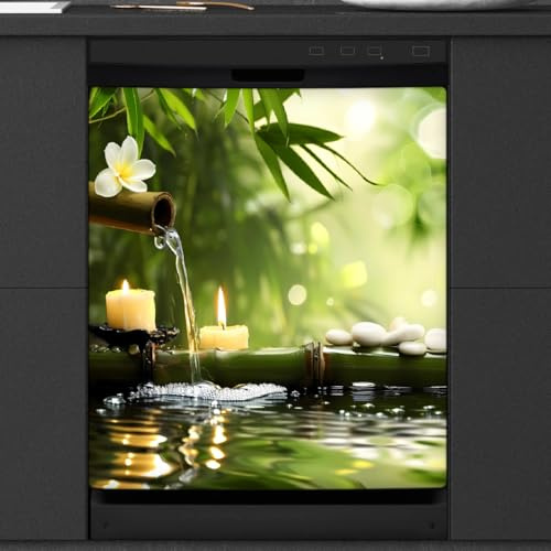 Mexpekil Housse magnétique pour lave-vaisselle Motif feuille de bambou zen japonais 53,3 x 66 cm