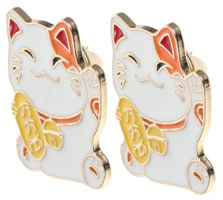 HOUDERCO 2pcs Carton Cartoon Fortune Cat Émail Épingle En Alliage En Alliage En Forme De Chat Broche Pour À Et Pull Charmant A Animal De Chat Badge Pour Et Carnaval